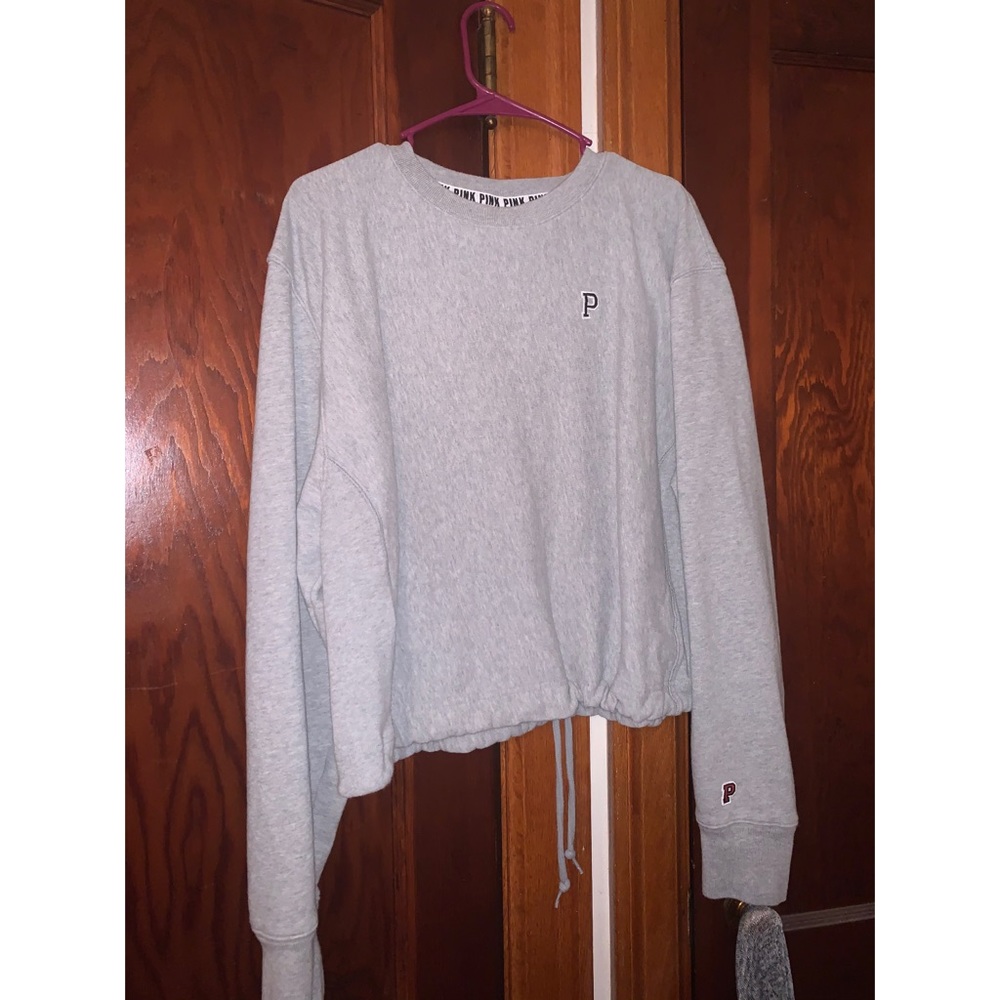 PINK gray crop top sweat shirt
